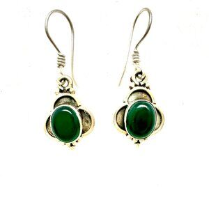 Green Chalcedony Balinese tribal sterling silver drop earrings